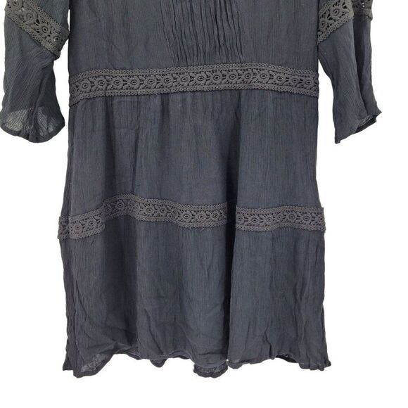 Roper Dress M Black Tiered Textured Lace Baby Doll Half Sleeve Mini Full Boho - Picture 7 of 11